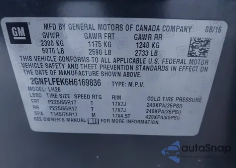 2017 Chevrolet Equinox Lt z USA, uszkodzony, nr VIN 2GNFLFEK6H6169836